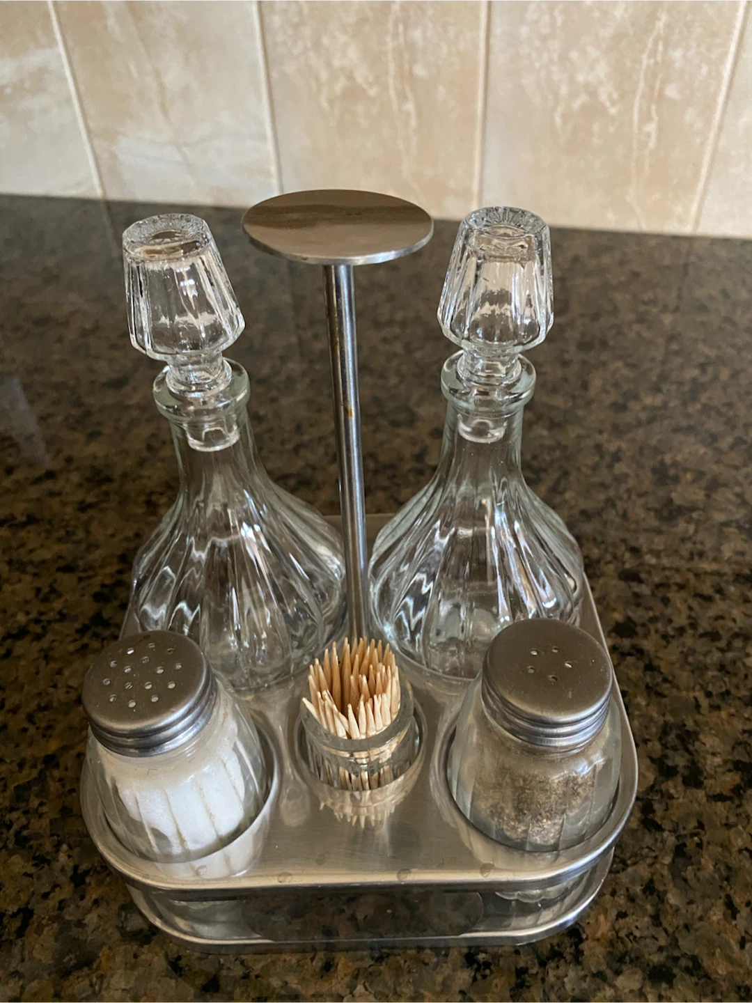 Glass Condiment Serving Set with Caddy