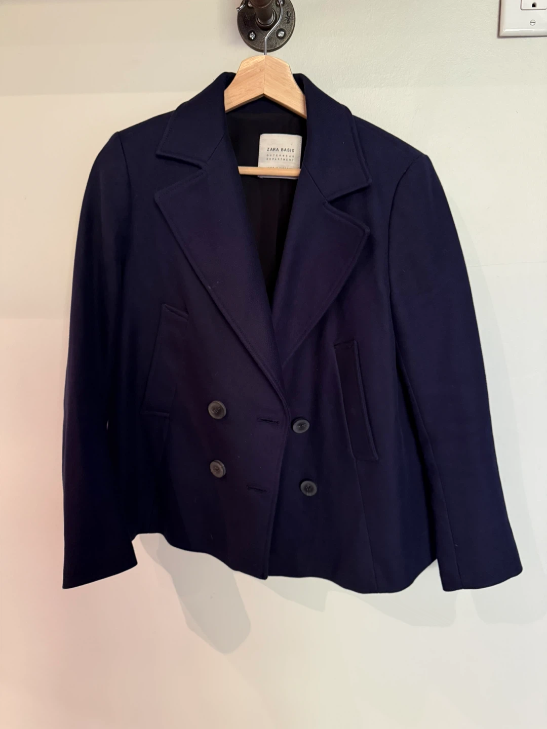 Zara Basic Navy Double-Breasted Peacoat