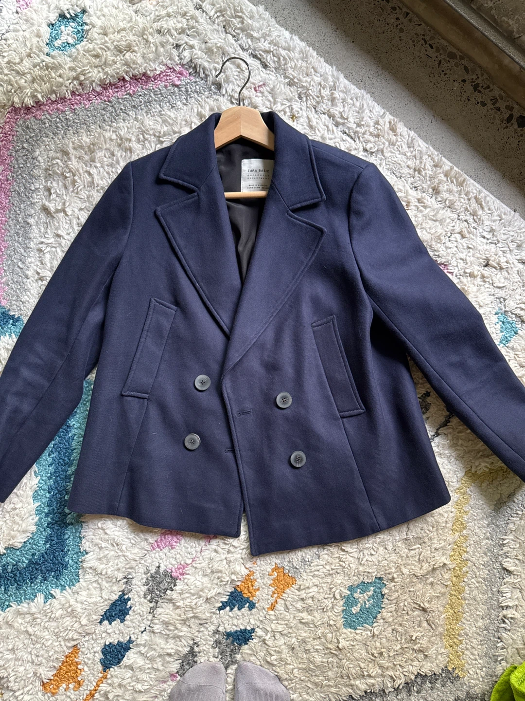 Zara Basic Navy Double-Breasted Peacoat - photo 3