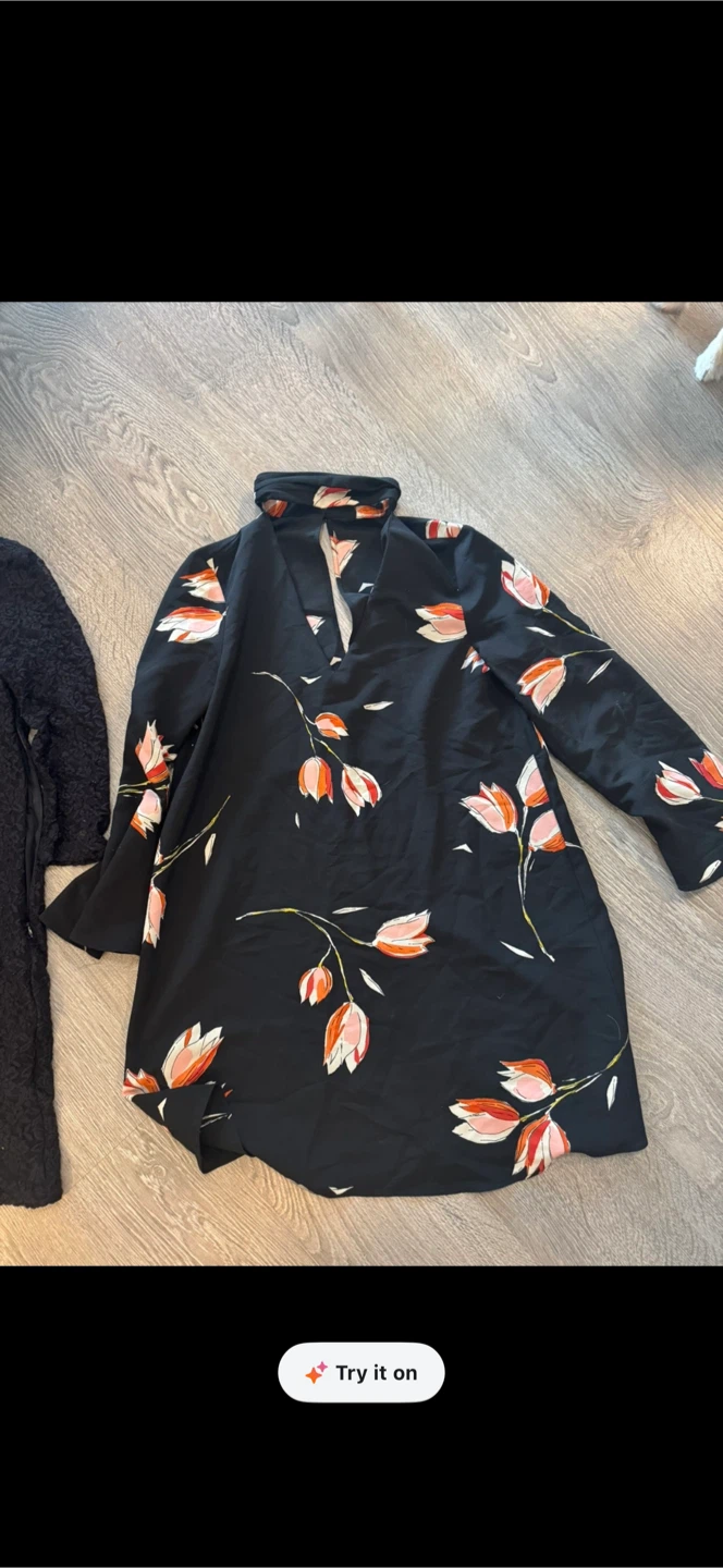 Zara- Black Floral Tunic Dress-M