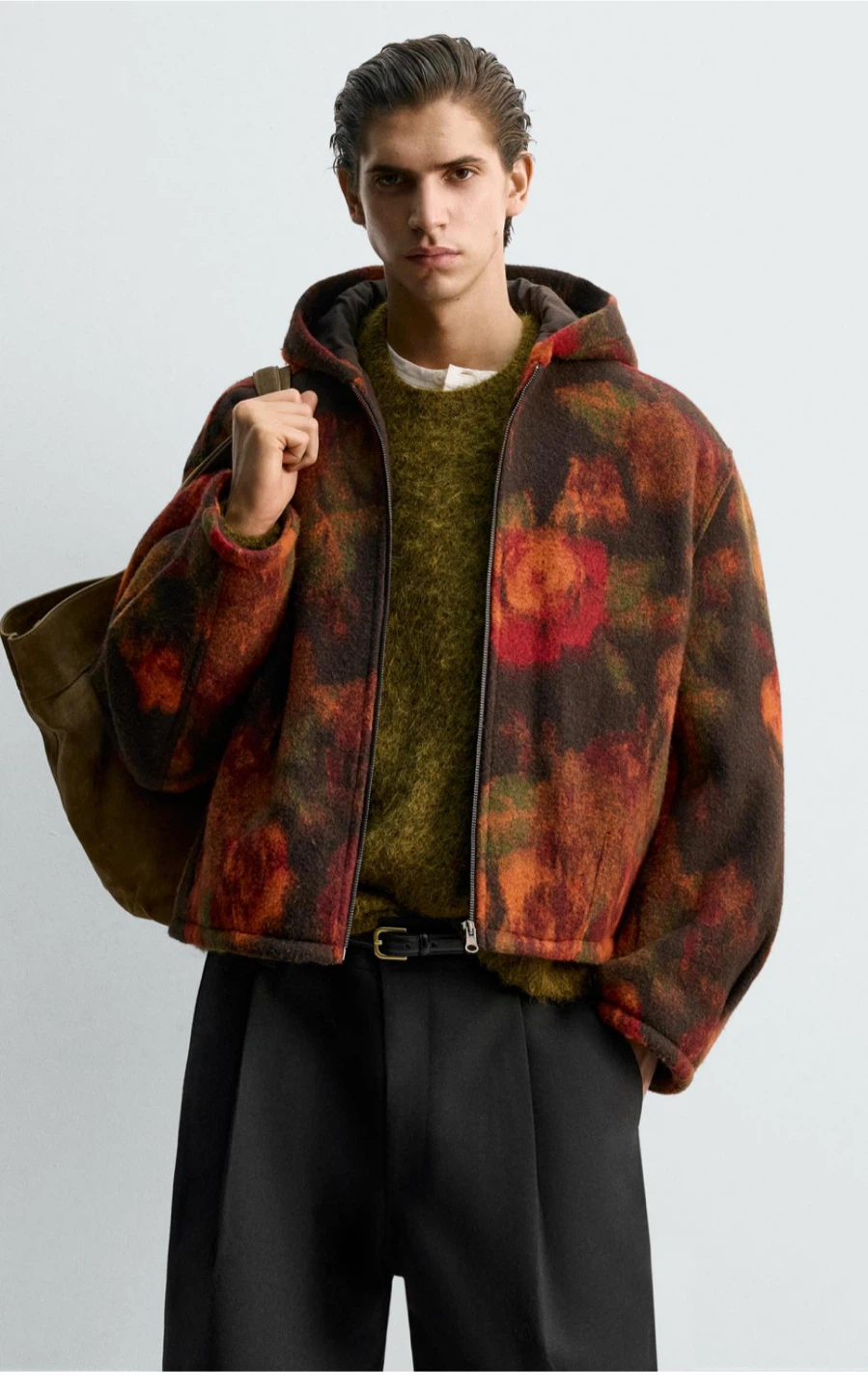 Zara Rare Floral Wool Blend Boxy Hooded Jacket Men's Large BNWT
