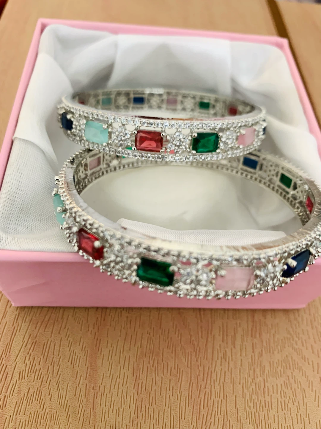 Elegant Silver-Tone Multicolour Stone Bangles – Set of 2 - photo 2