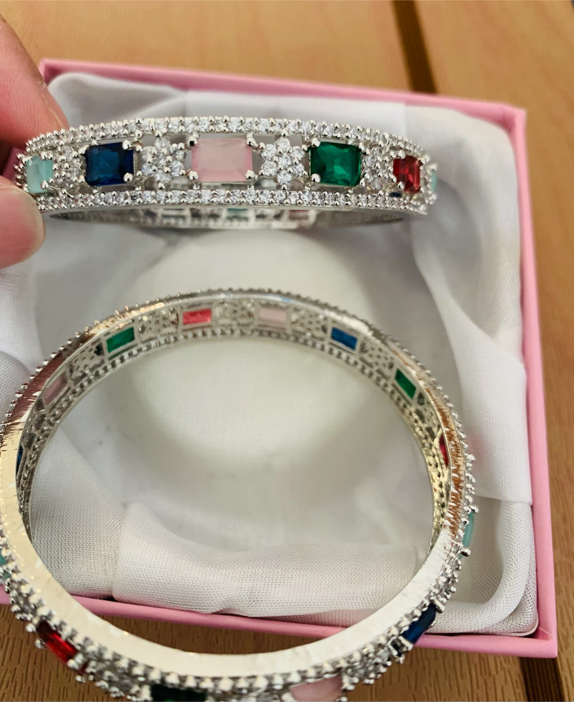 Elegant Silver-Tone Multicolour Stone Bangles – Set of 2 - photo 4