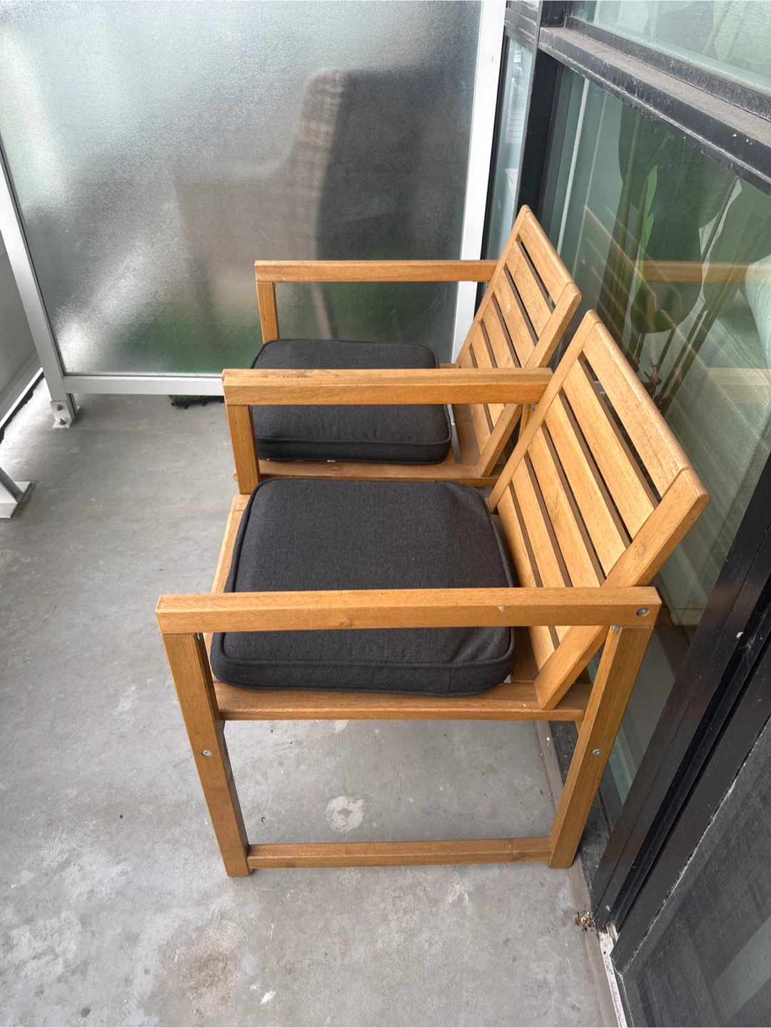 Set of Two Wooden Patio Chairs with Cushions