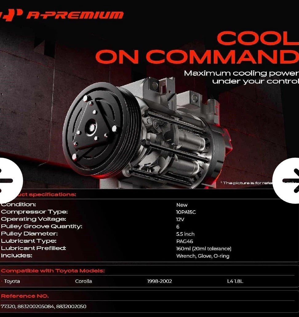 A-Premium A/C Compressor for 1998-2002 Toyota Corolla - photo 2