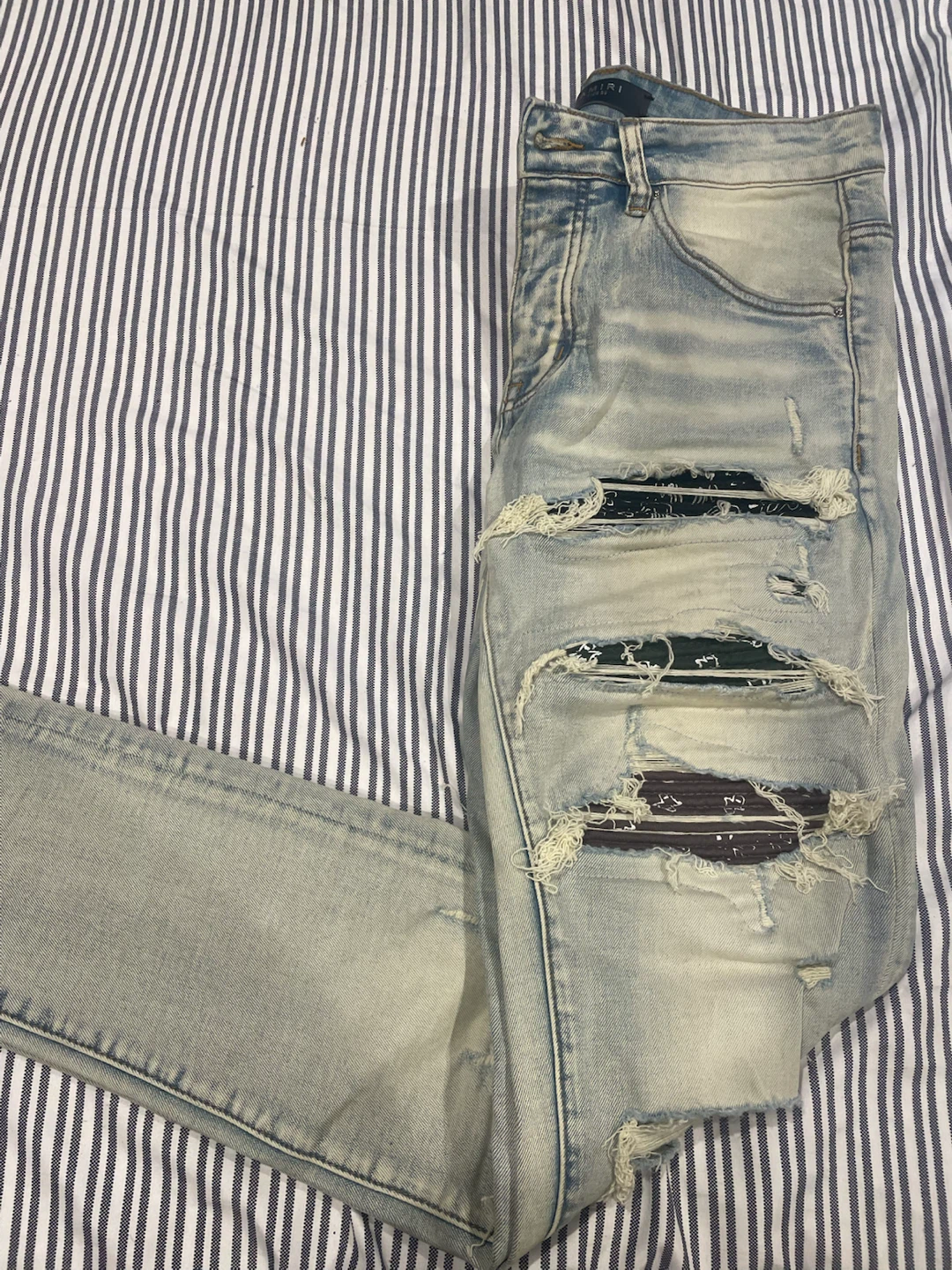 Amiri MX1 Bandana Patchwork Jeans - Light Wash - Size 29