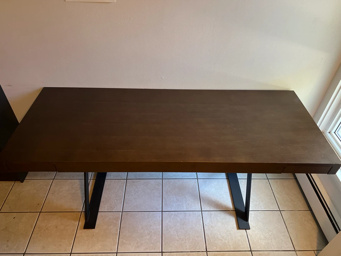 Modern dark wood desk with X-frame legs - photo 2