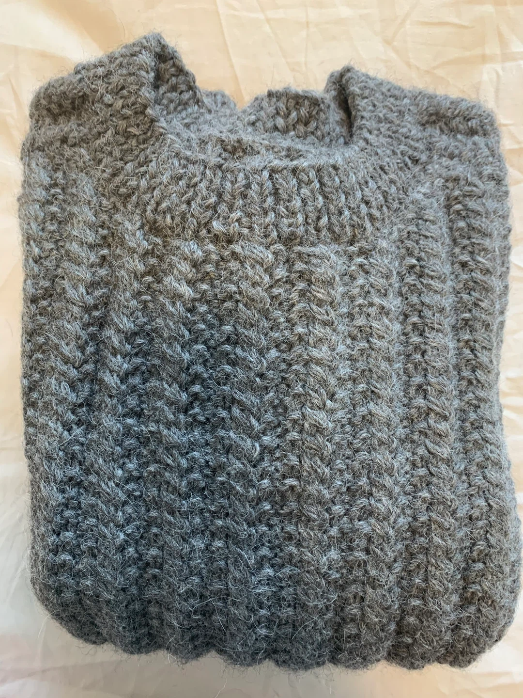 Grey Ribbed Hand-Knitted Wool Sweater - photo 3