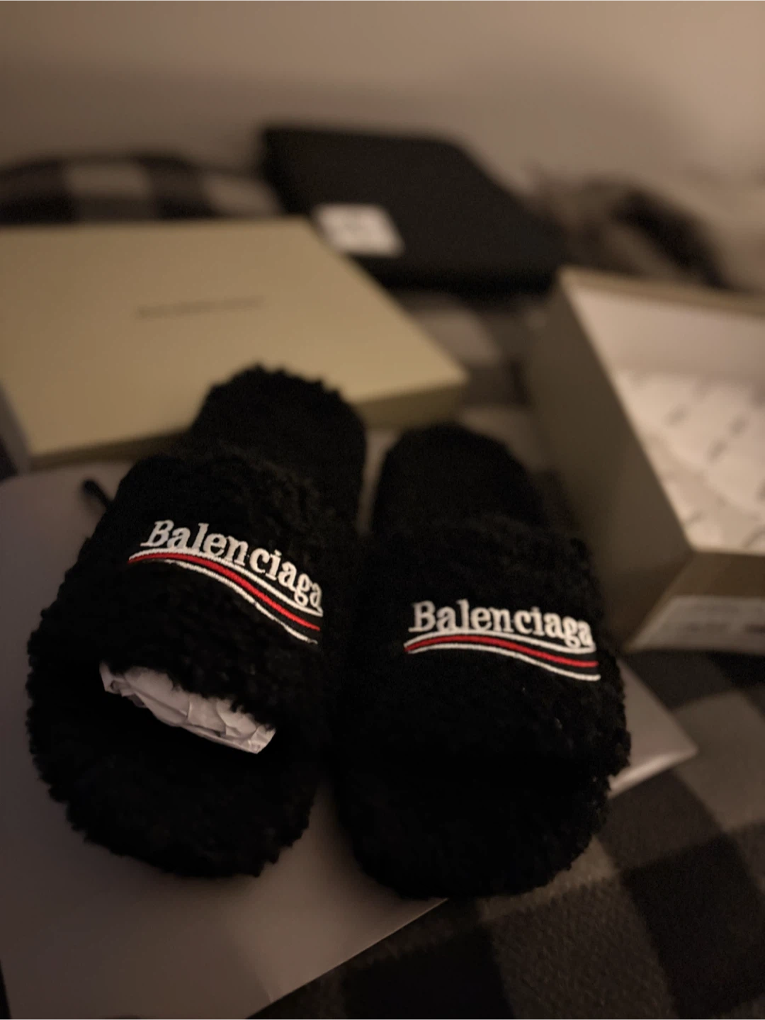 Balenciaga Black Fur Slides