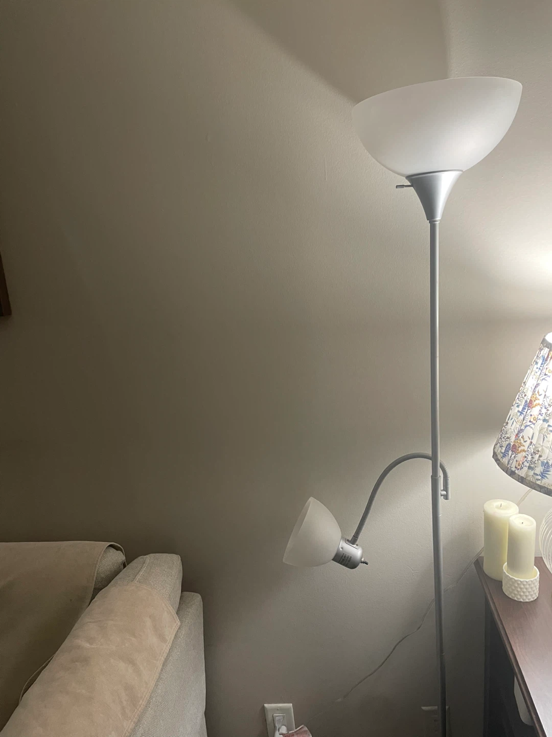 Silver dual-head floor lamp