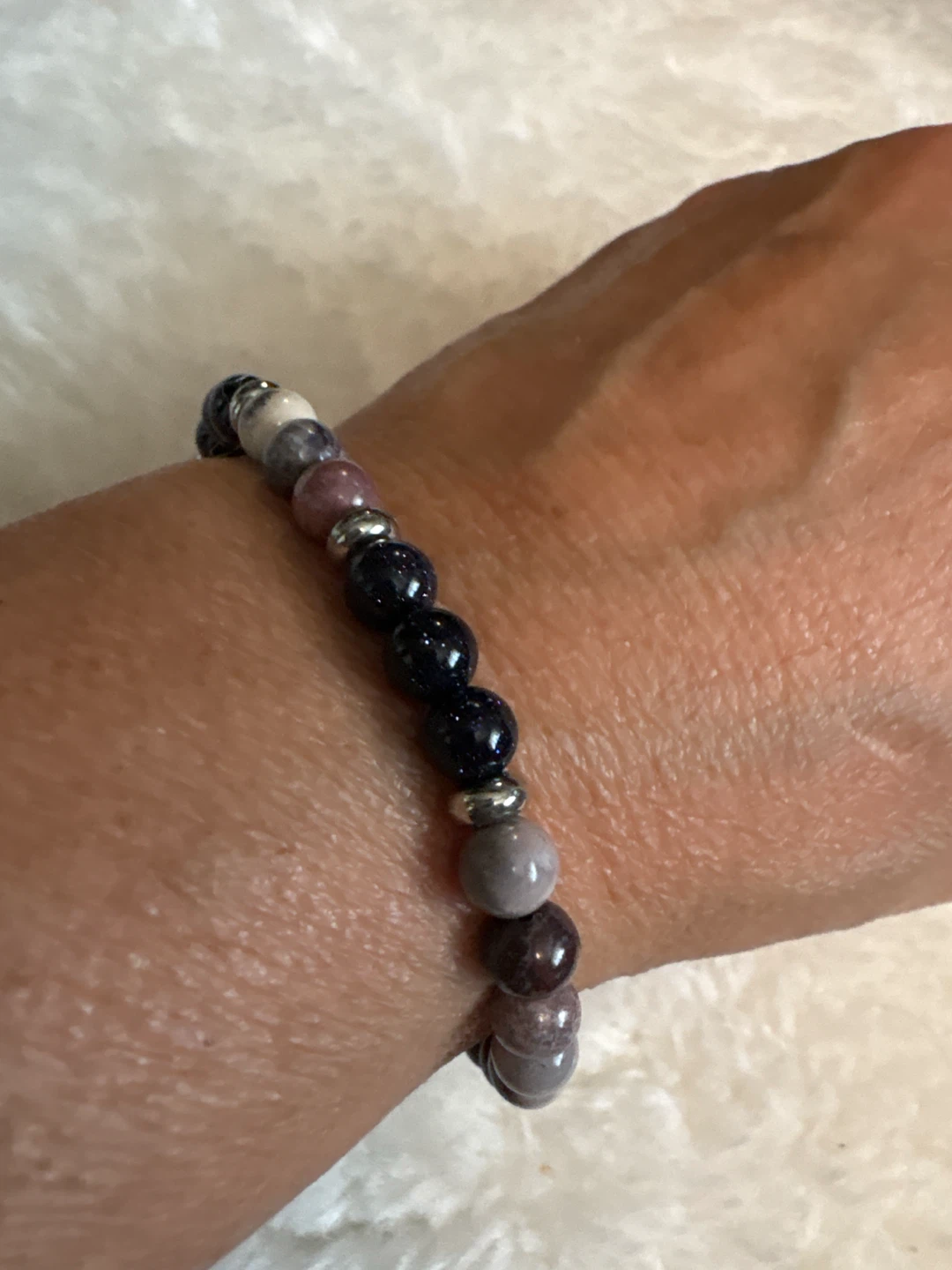 Porcelain Jasper and Blue Sunstone Beaded Bracelet - photo 3