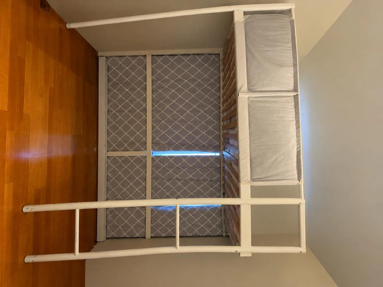 White Metal Loft Bed with Desk and Storage