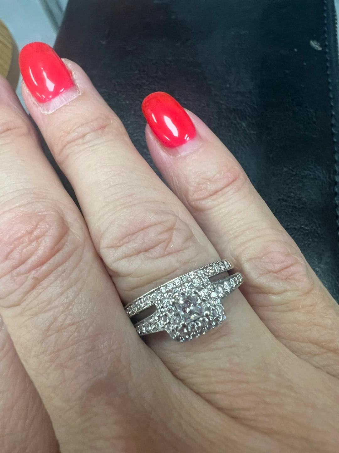 10K White Gold Diamond Engagement and Wedding Ring Set