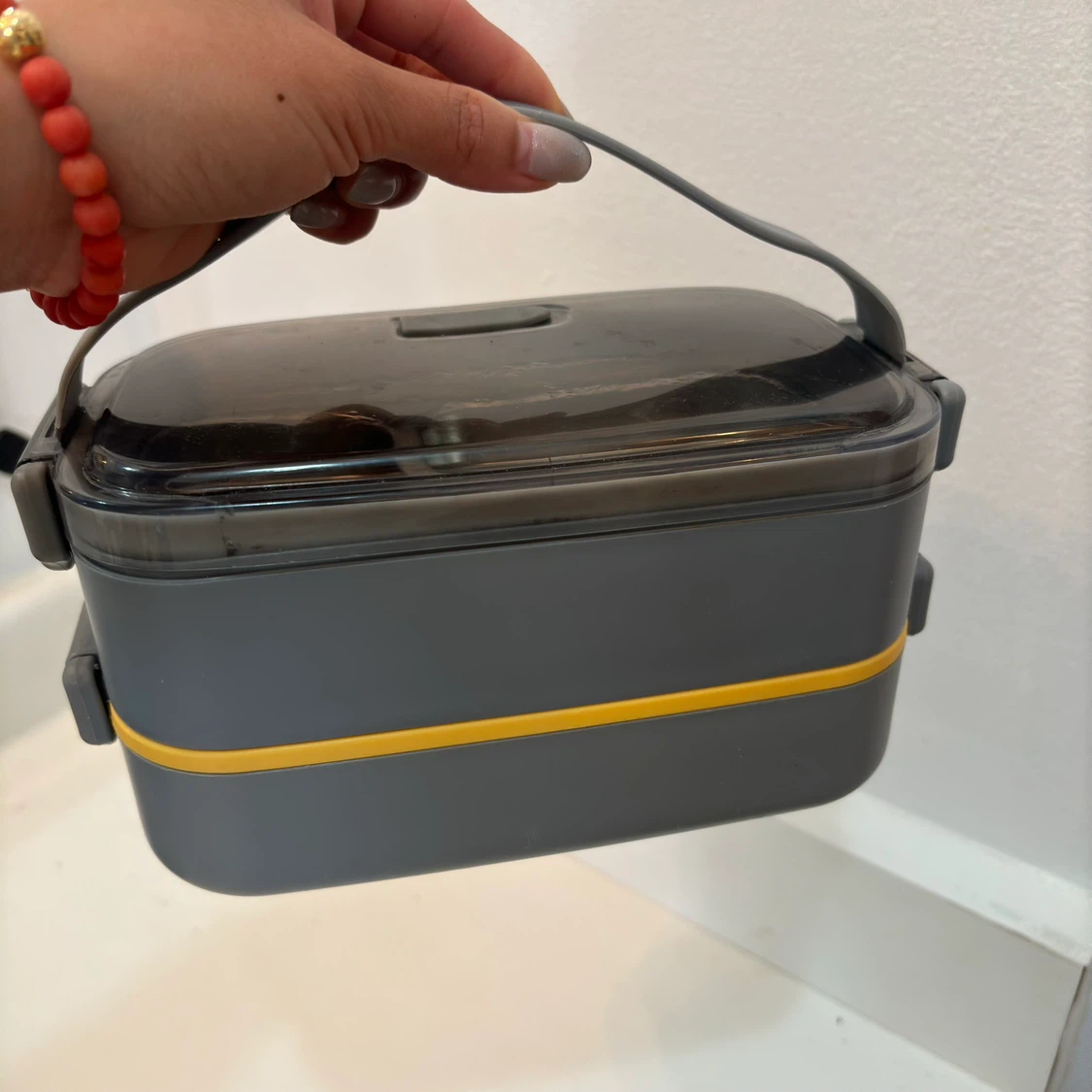 Two-tier grey bento lunch box | Stainless Steel
