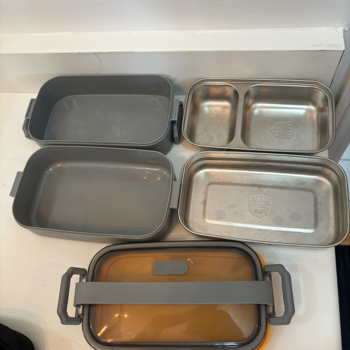 Two-tier grey bento lunch box | Stainless Steel - photo 2
