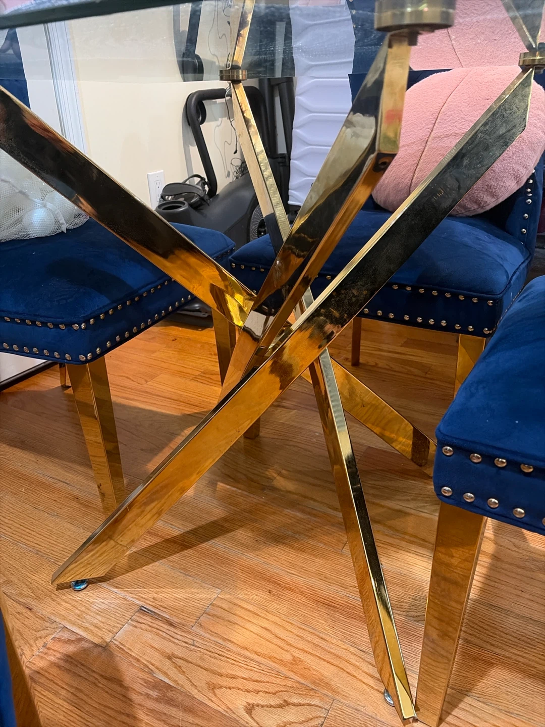 Set of 4 Navy Blue Velvet Lion-Knocker Dining Chairs - photo 3