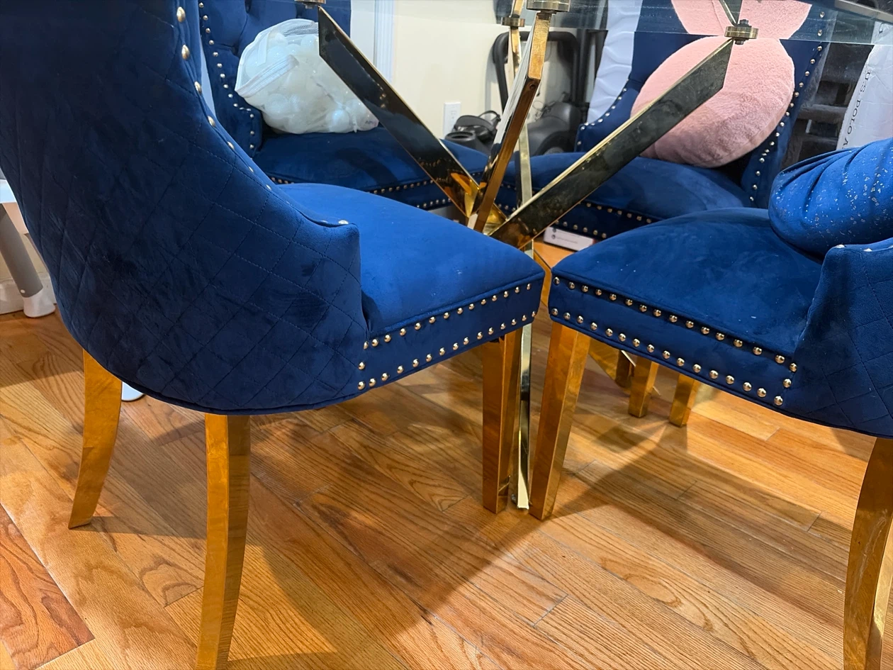 Set of 4 Navy Blue Velvet Lion-Knocker Dining Chairs - photo 4