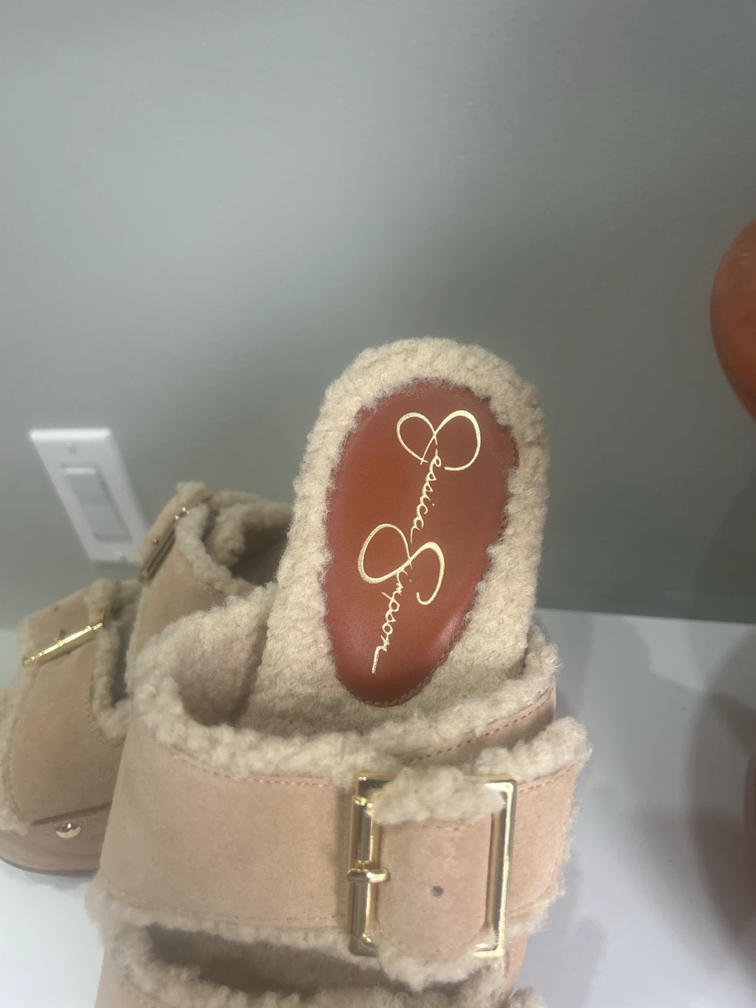 Jessica Simpson faux-fur platform slides - photo 2