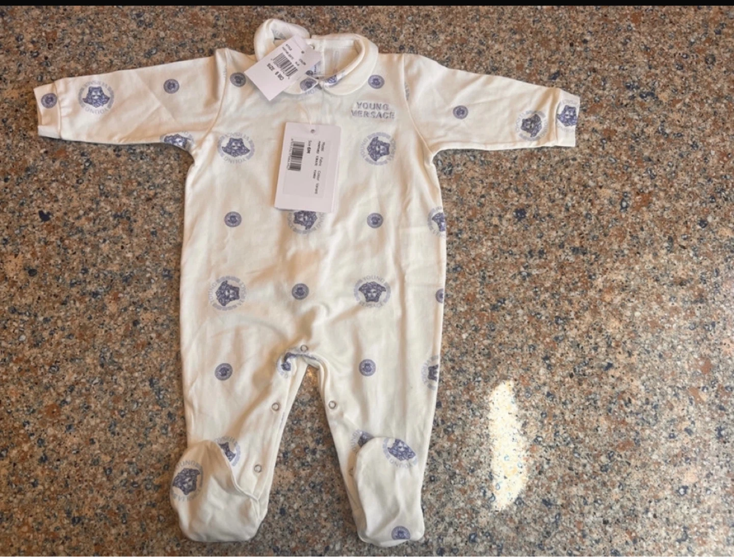 Original and Authentic Young Versace Baby Onesie, Size 6M