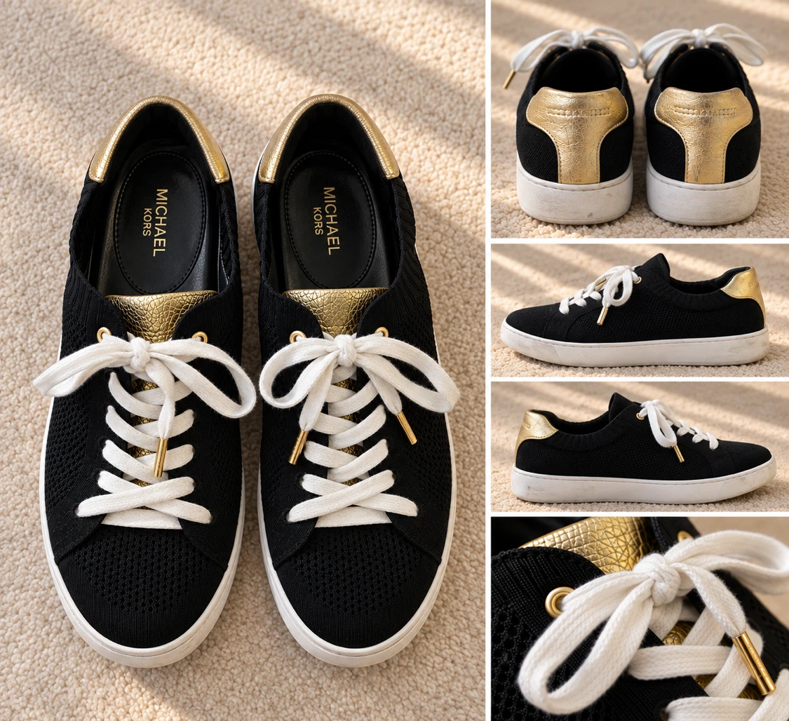 Michael Kors Black and Gold Knit Sneakers