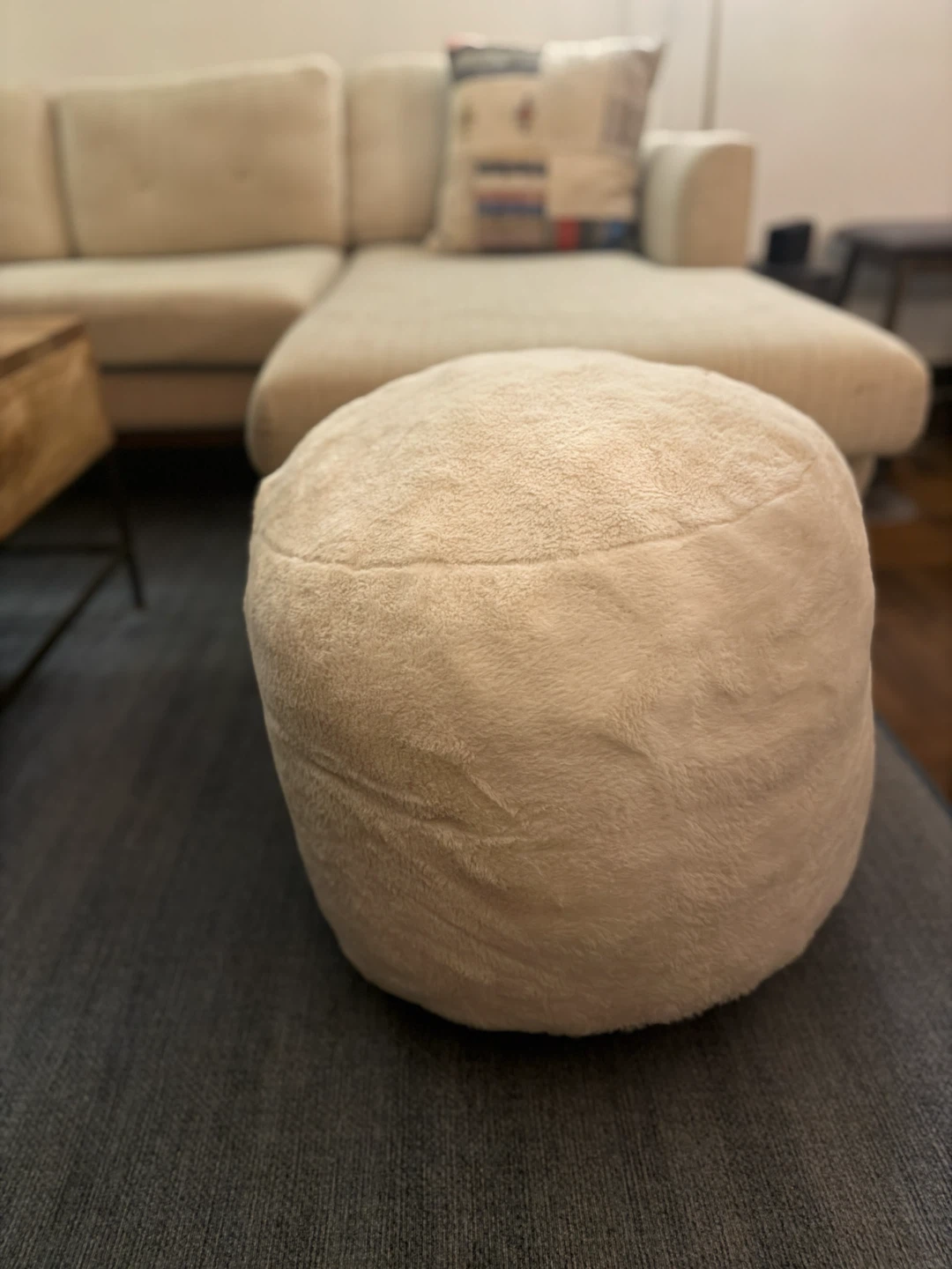 Cream Round Foam Ottoman Pouf