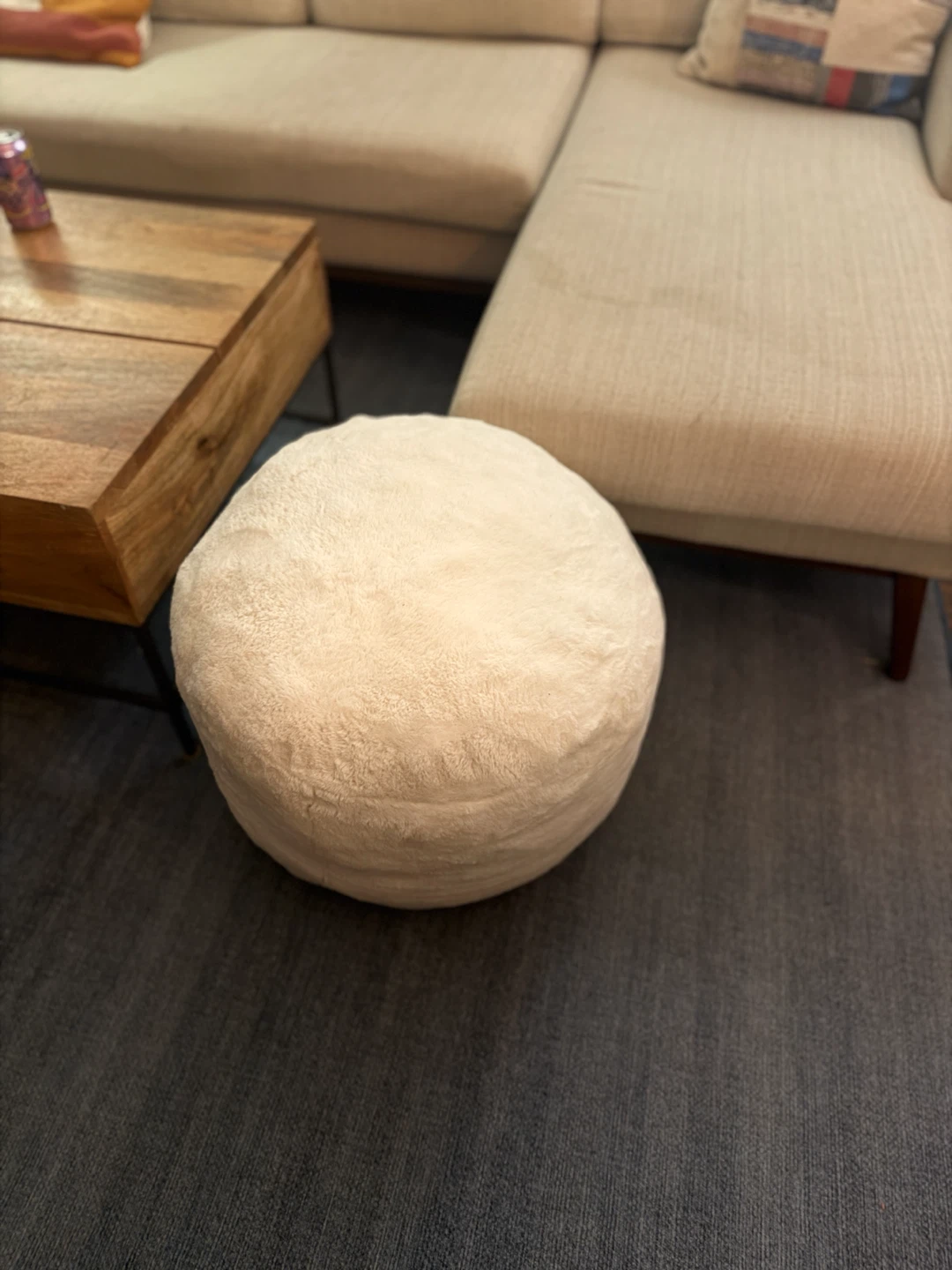 Cream Round Foam Ottoman Pouf - photo 2