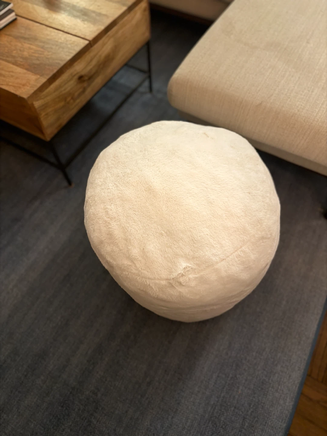 Cream Round Foam Ottoman Pouf - photo 3