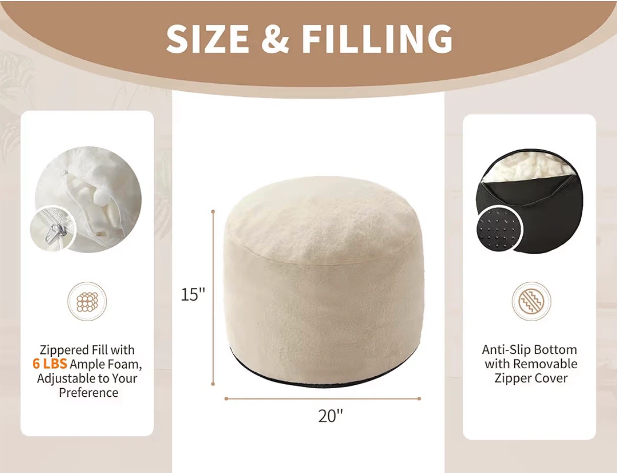 Cream Round Foam Ottoman Pouf - photo 4