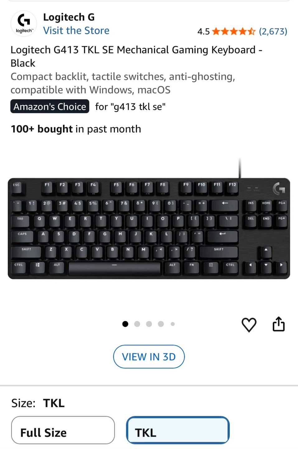 Logitech G413 TKL SE Mechanical Gaming Keyboard