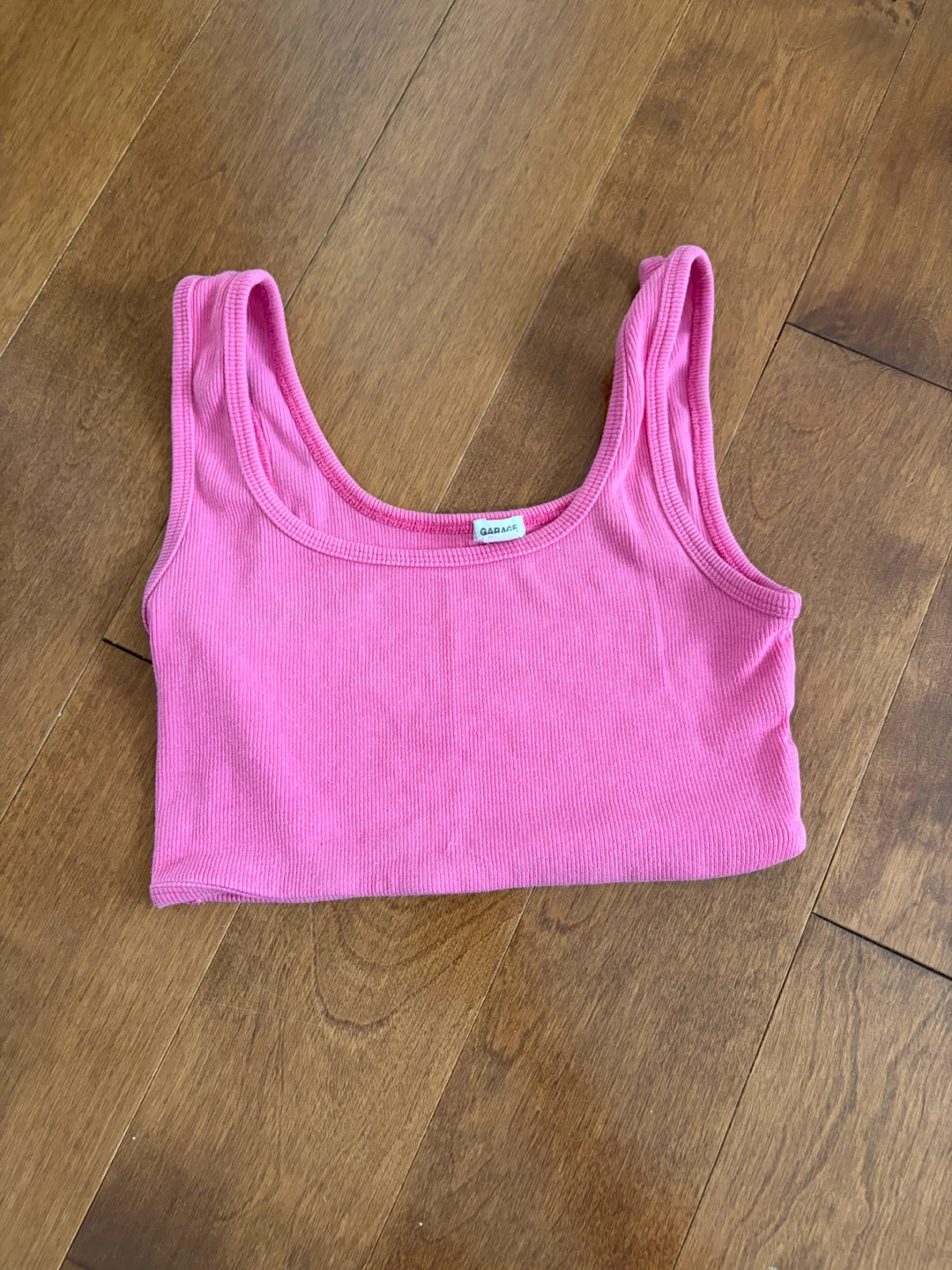 Garage Pink Ribbed Crop Tank Top