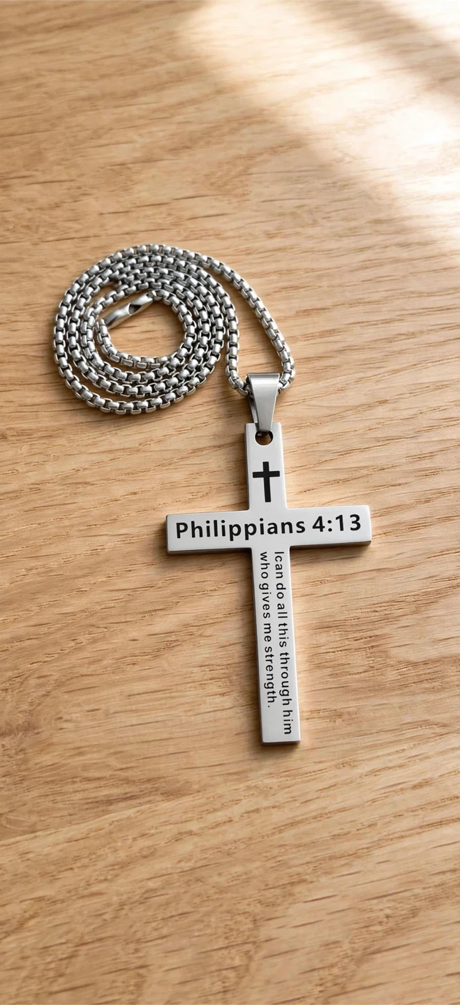 Philippians 4:13 Cross Necklace