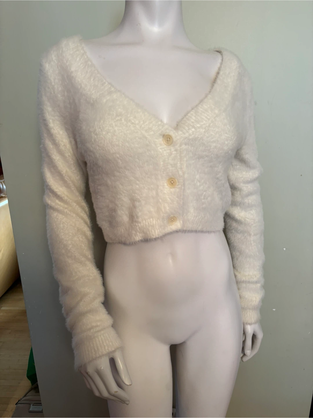 S-Aritzia Wilfred Free Fuzzy White Cardigan - photo 2