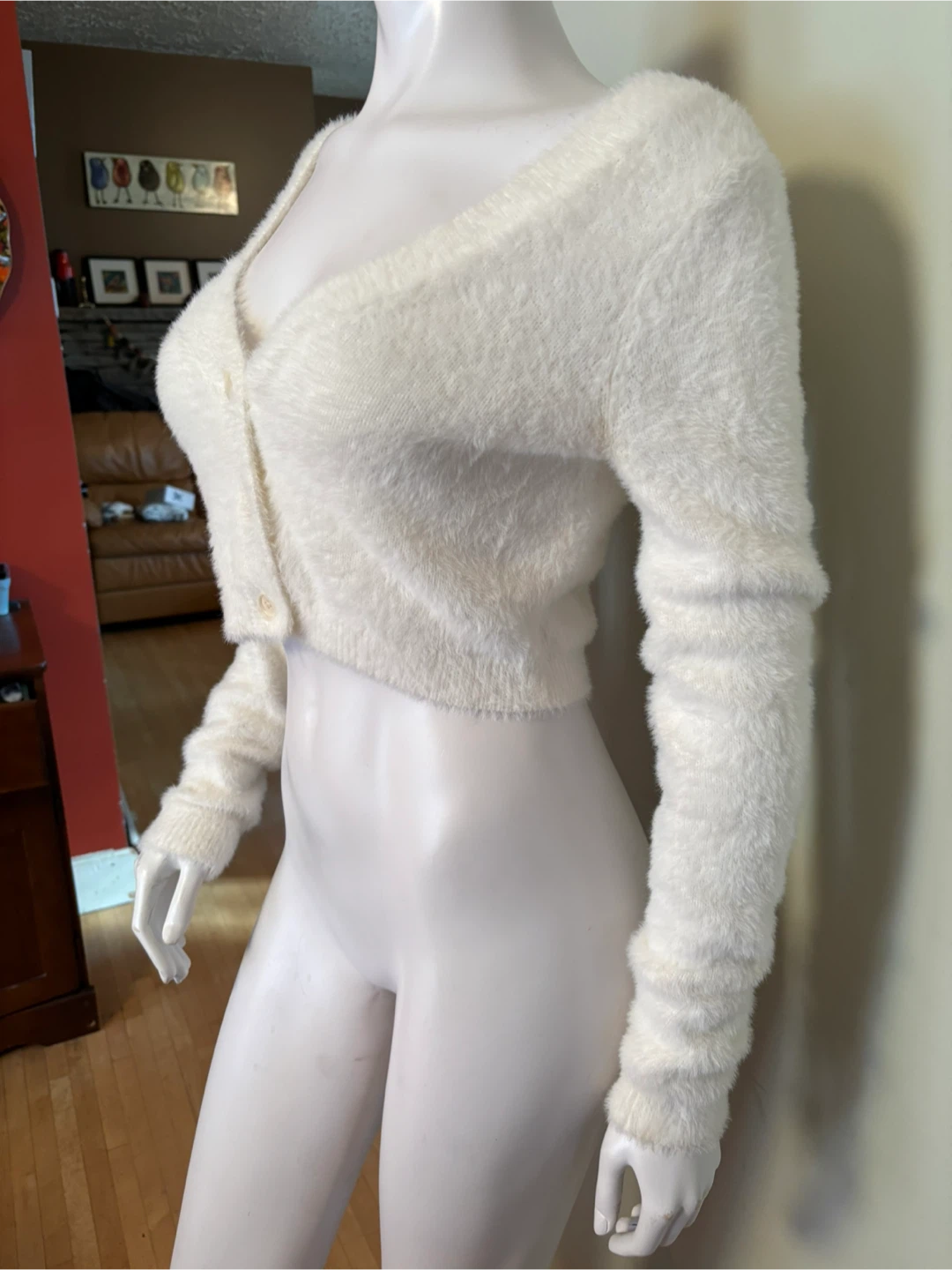S-Aritzia Wilfred Free Fuzzy White Cardigan - photo 3