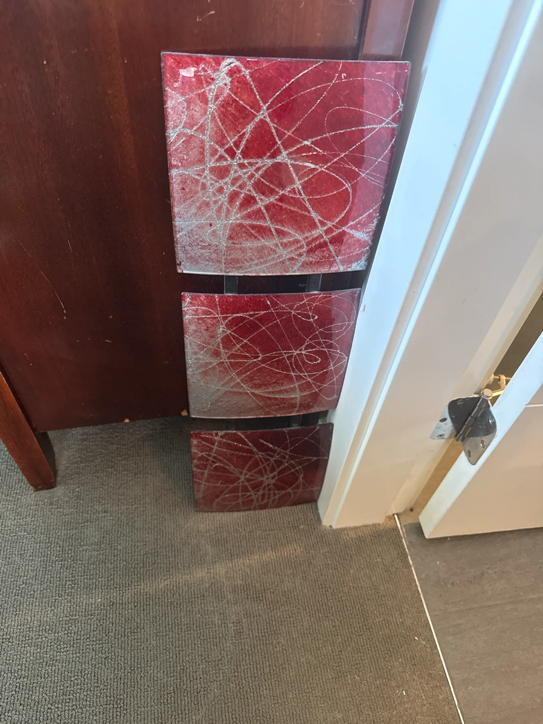 Red and Silver Glass Wall Decor
