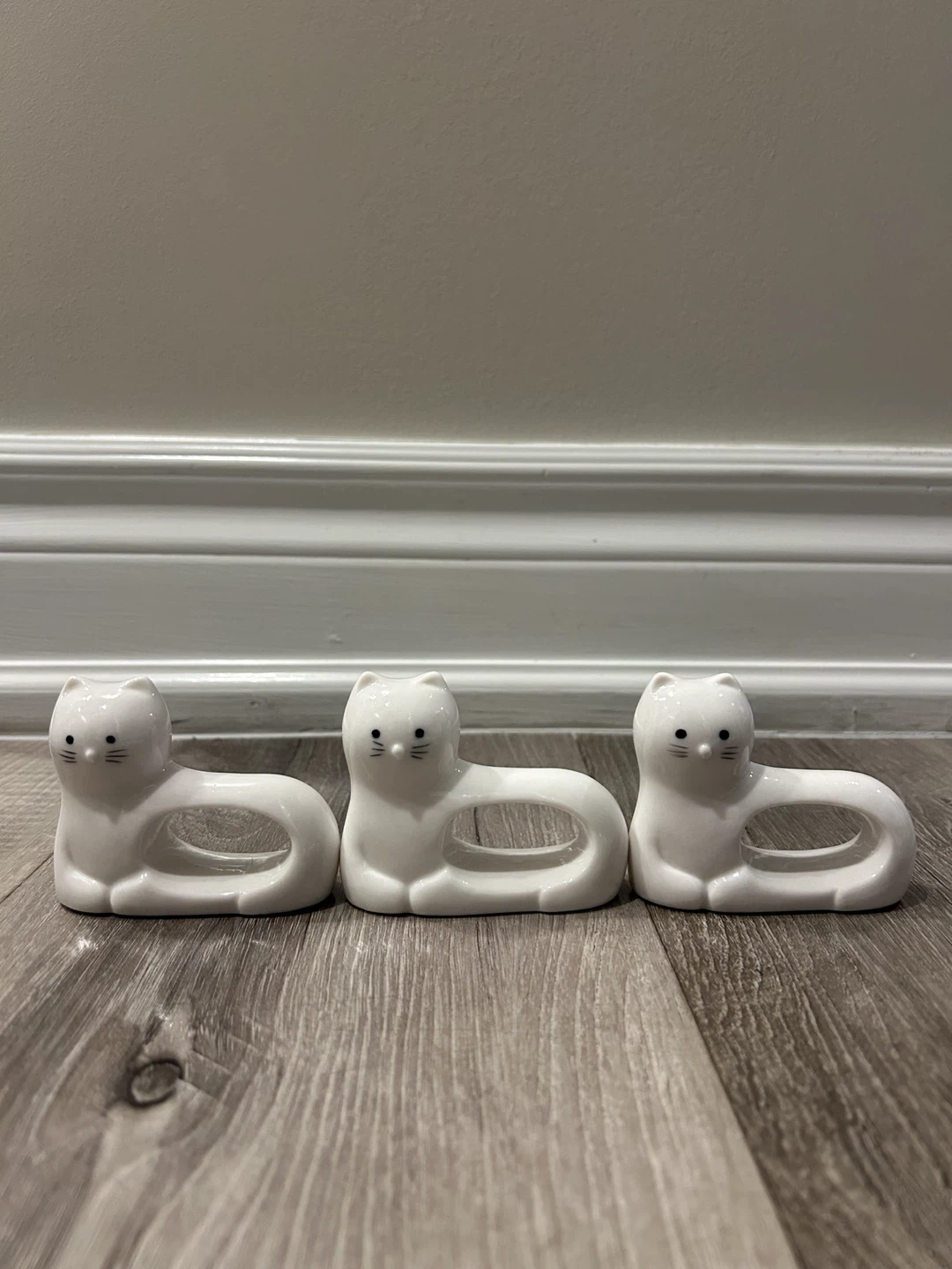Vintage Abbott White Ceramic Cat Napkin Rings Set of 3