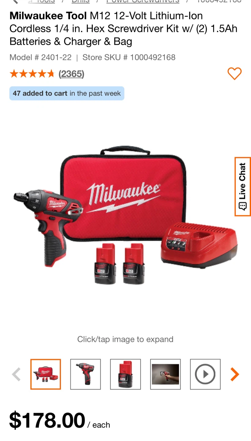 Milwaukee M12 12V Cordless 1/4 in. Hex Screwdriver Kit