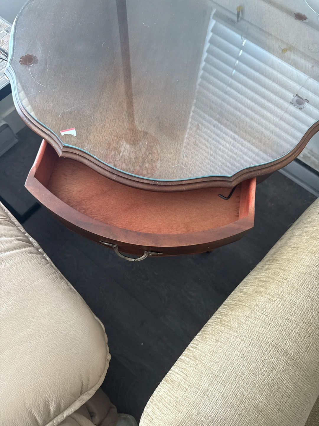 Vintage Round Wood Side Table with Drawer - photo 2