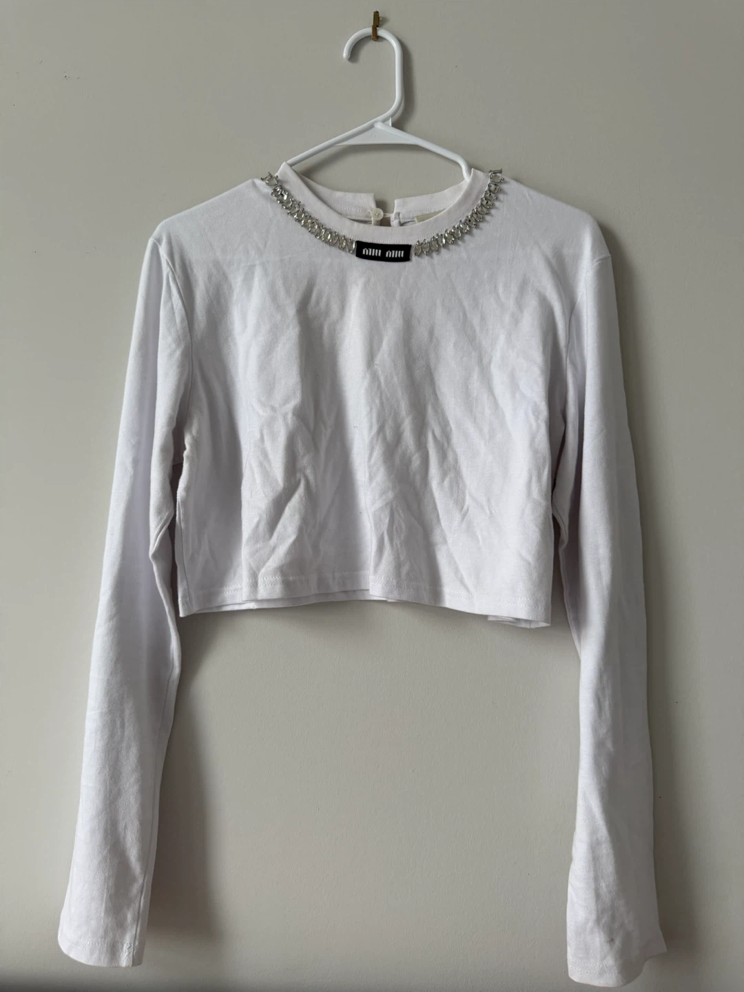 Miu Miu Long Sleeve Crystal Embellished Top