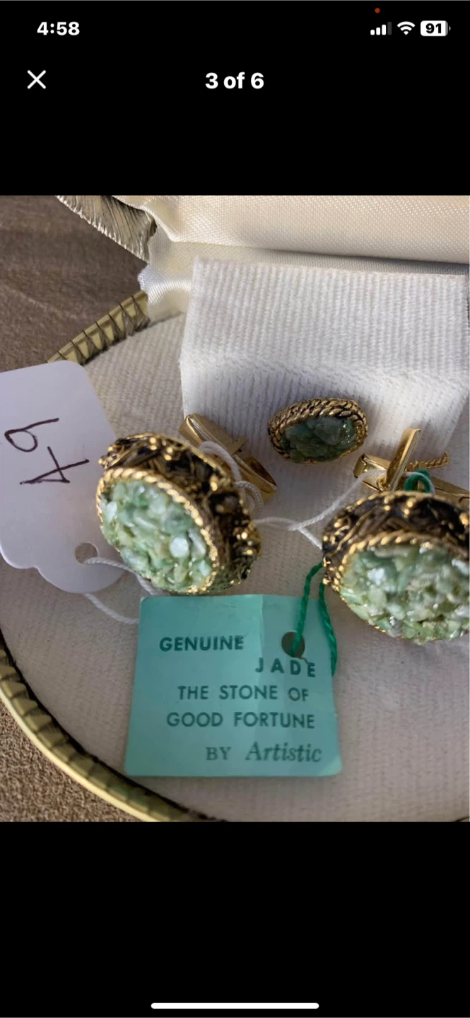 Artistic Genuine Jade Cufflinks & a tie pin Jade 3 pieces