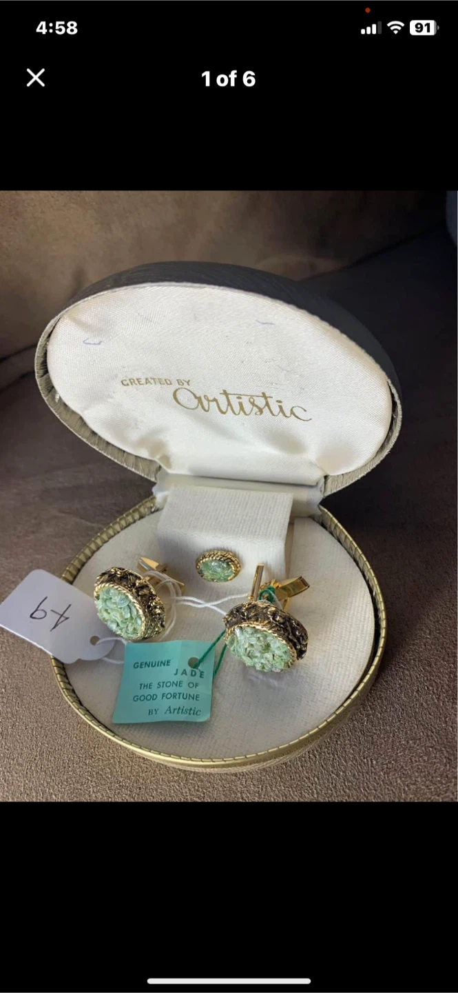 Artistic Genuine Jade Cufflinks & a tie pin Jade 3 pieces - photo 2