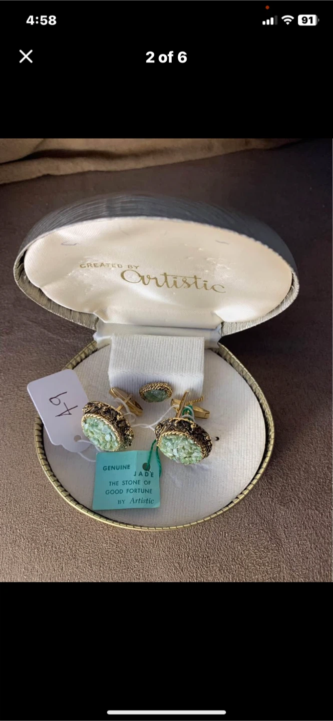Artistic Genuine Jade Cufflinks & a tie pin Jade 3 pieces - photo 5