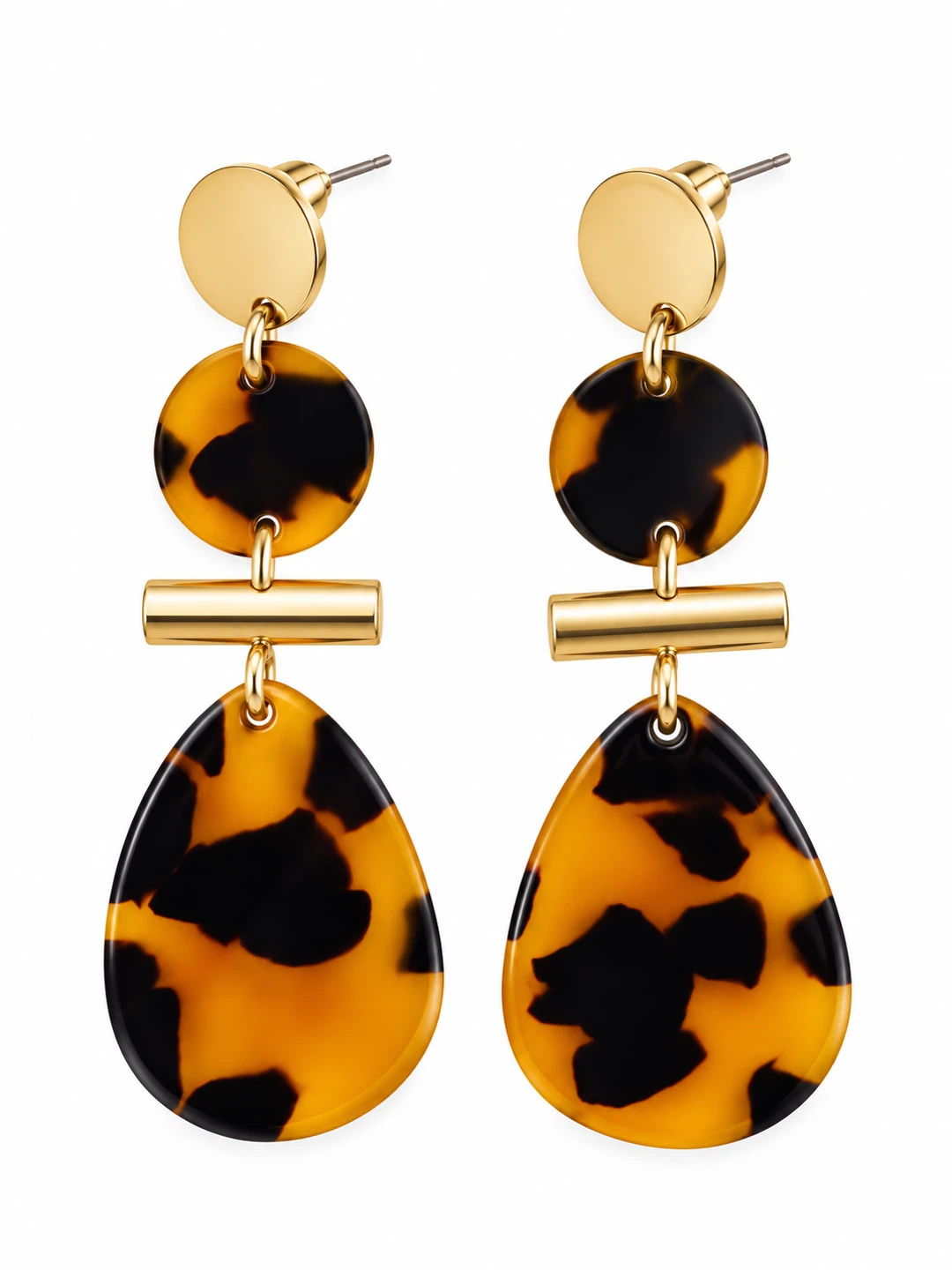 Tortoise Shell and Gold Tone Dangle Earrings