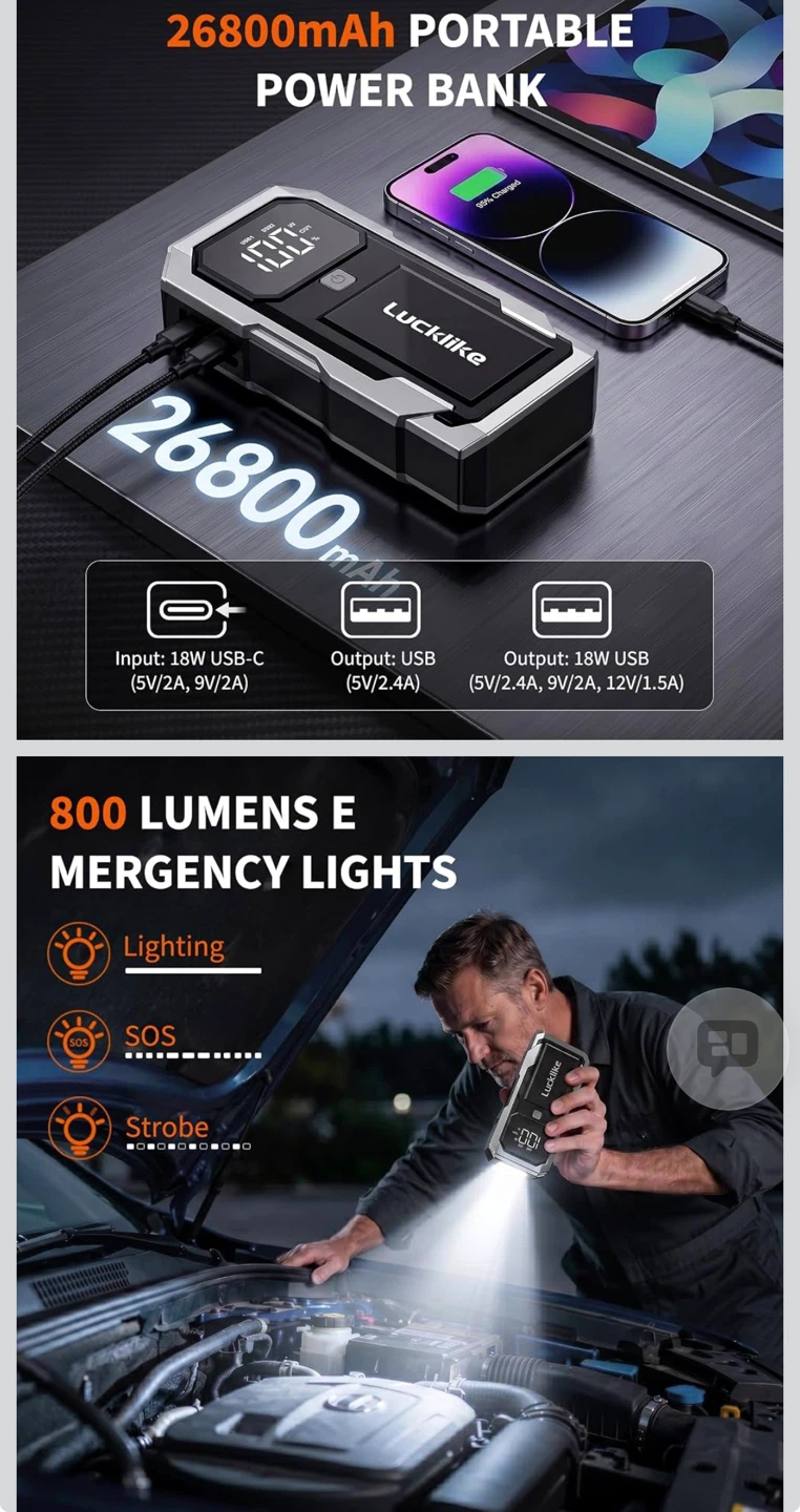 Lucklike P180 6000A Car Jump Starter - photo 2