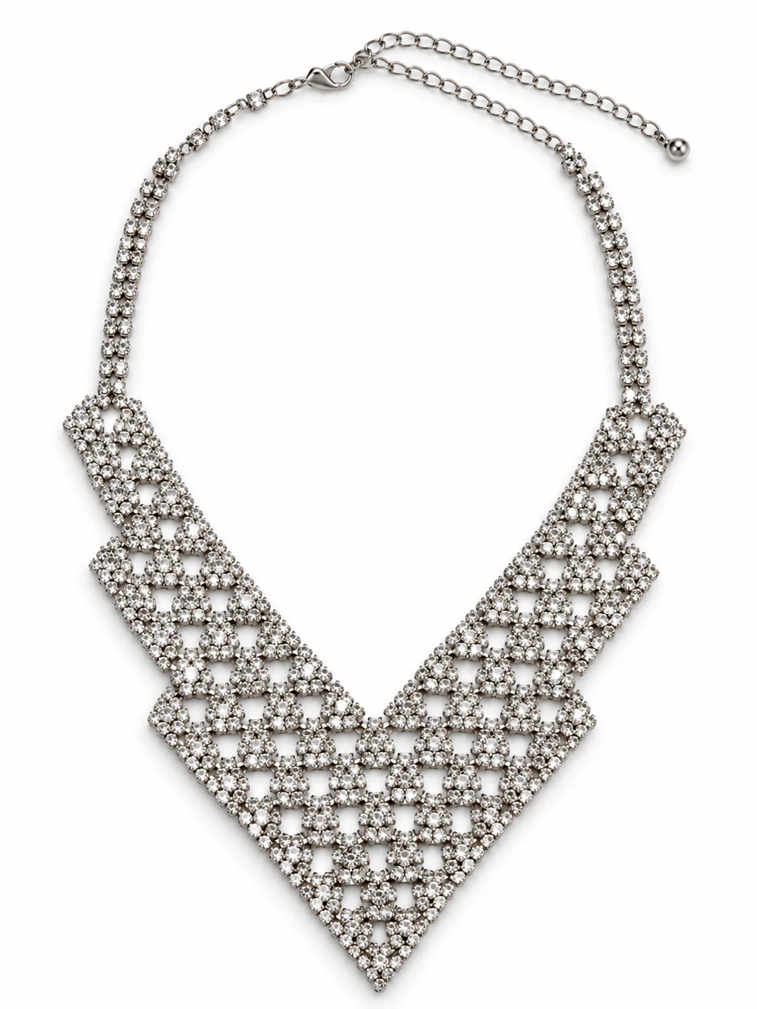 Silver-Tone Rhinestone V-Shape Necklace