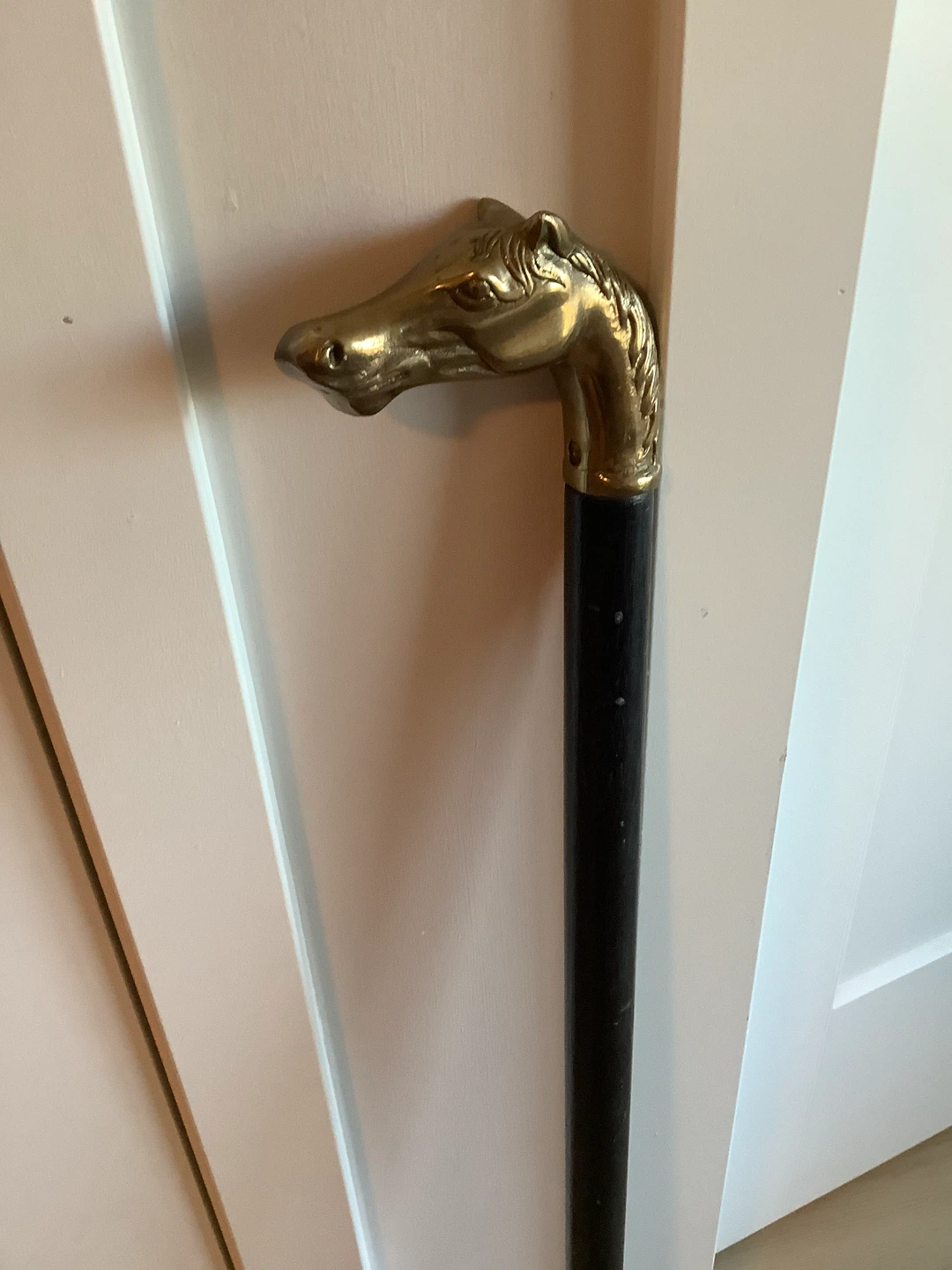 Vintage Brass Horse Head Wooden Walking Stick 🐞