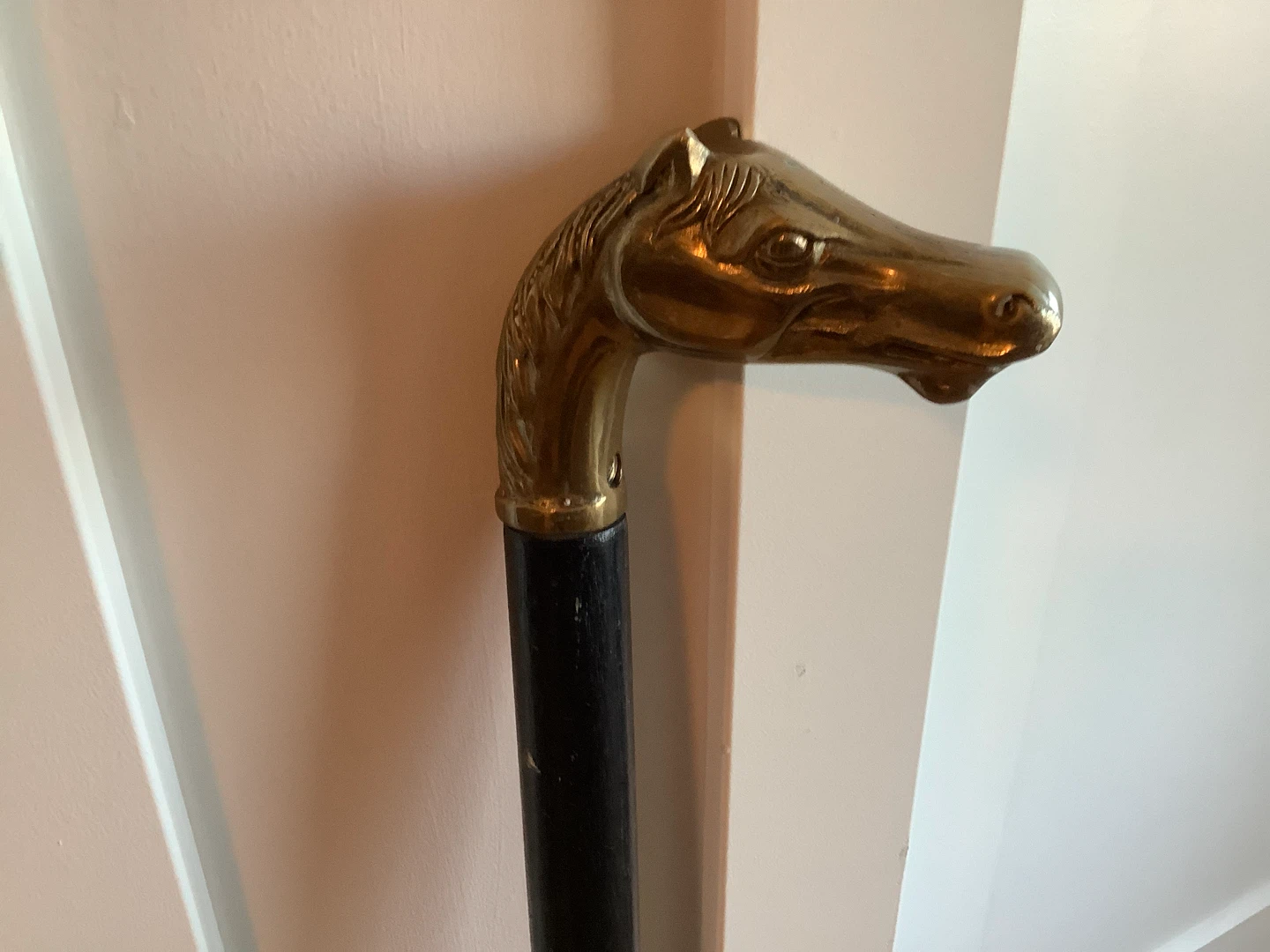Vintage Brass Horse Head Wooden Walking Stick 🐞 - photo 3