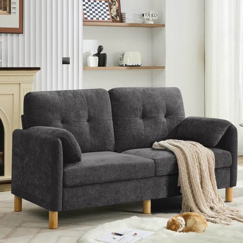 WUTUTUEE 65" Chenille Loveseat Sofa, Modern 2-Seater