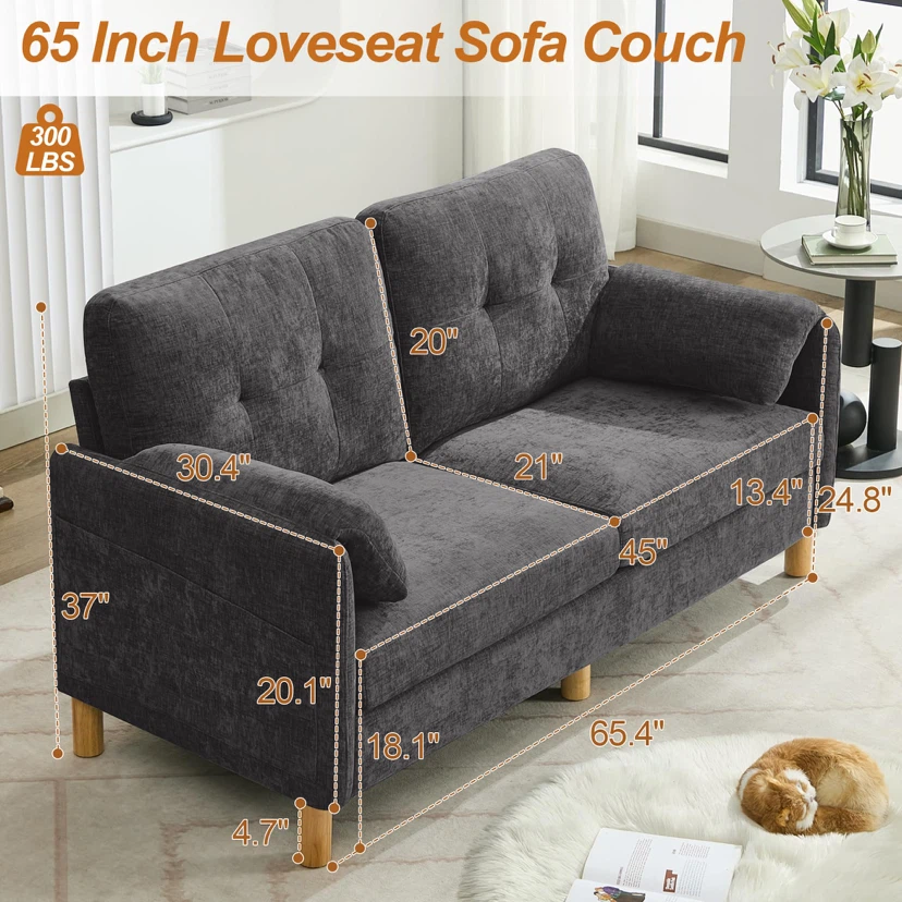 WUTUTUEE 65" Chenille Loveseat Sofa, Modern 2-Seater - photo 2