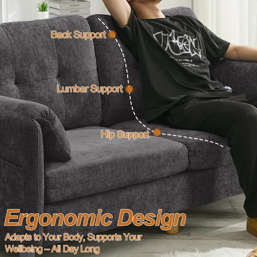 WUTUTUEE 65" Chenille Loveseat Sofa, Modern 2-Seater - photo 5