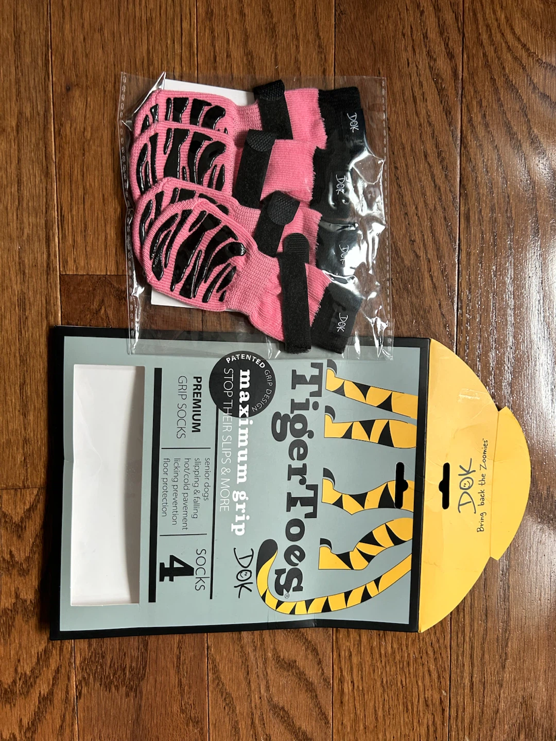 DOK TigerToes Dog Grip Socks, Pink, Size Small